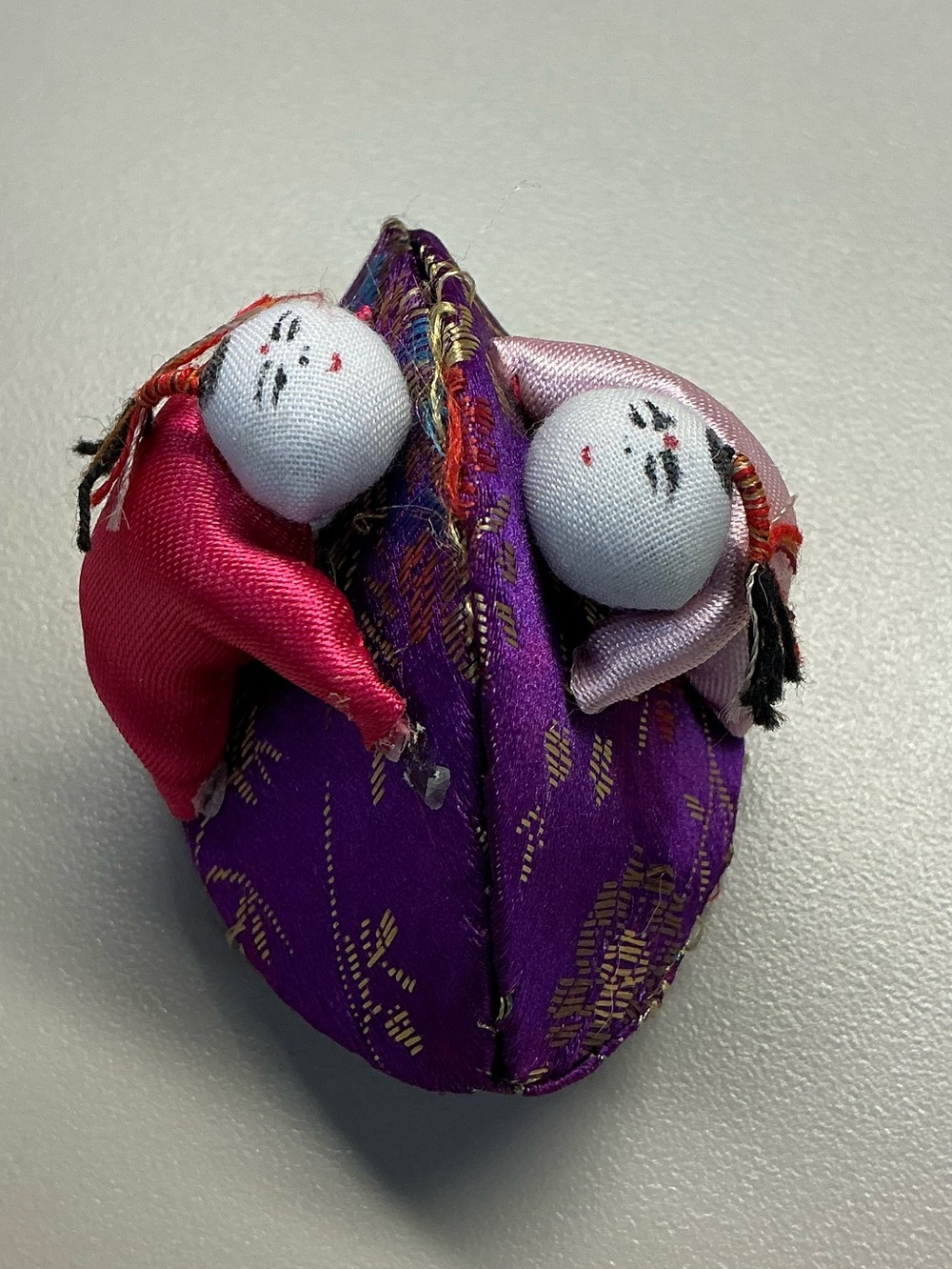 Handmade Japanese Fabric Doll Pair in Purple, Pink